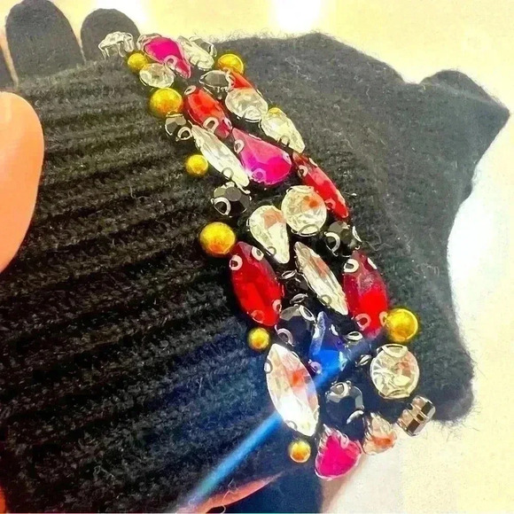 BLACK  GLOVES WITH COLORED RHINESTONES SIZE SMALL - Picture 4 of 6